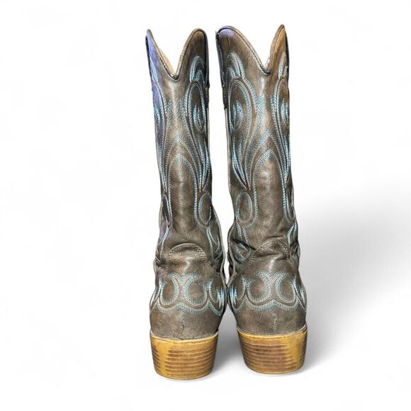 Roper Women’s Size 8.5 Western Cowboy Boots Gray Blue Stitching Square Toe All M - Picture 4 of 8